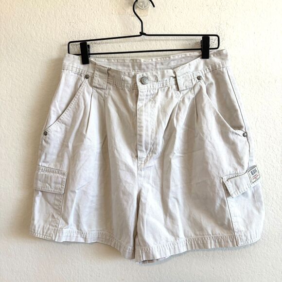 American Vintage Pants - BILL BLASS Vintage 90s Khaki Chino High Rise Cargo Shorts Womens 12 Petite